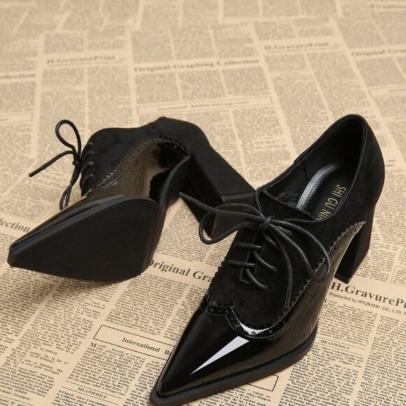 Black Elegant Women's Pointed Toe Low Vamp High Heel Shoes - Picture 4 of 4